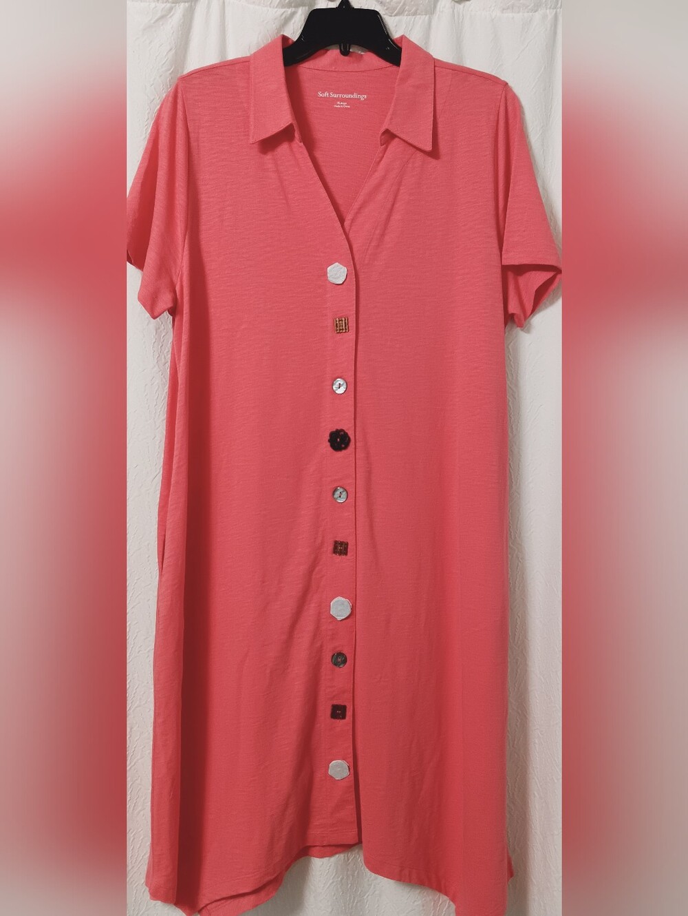 NWOT Soft Surroundings Danielle Button  Coral T-shirt Dress with pockets Size XL - Picture 2 of 11